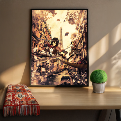 Eren et Mikasa in Paris Wall Art