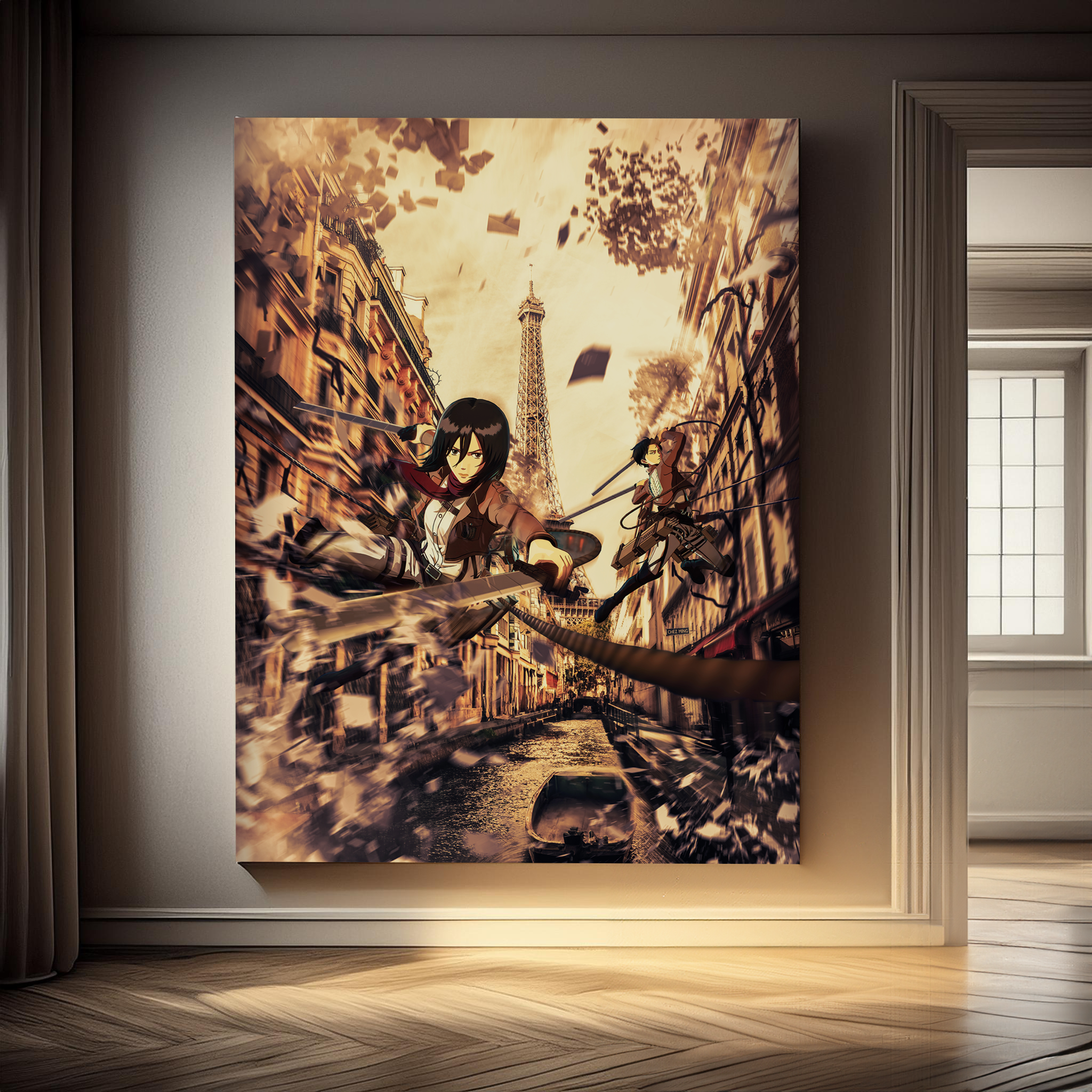 Eren et Mikasa in Paris Wall Art