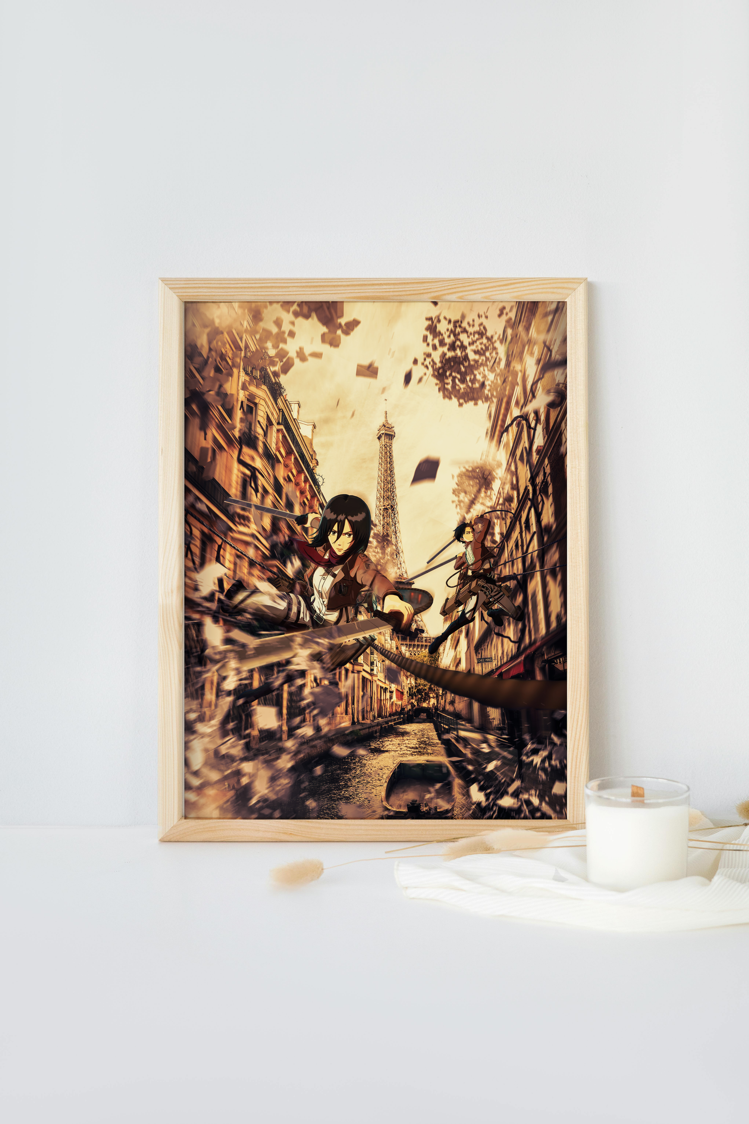 Eren et Mikasa in Paris Wall Art